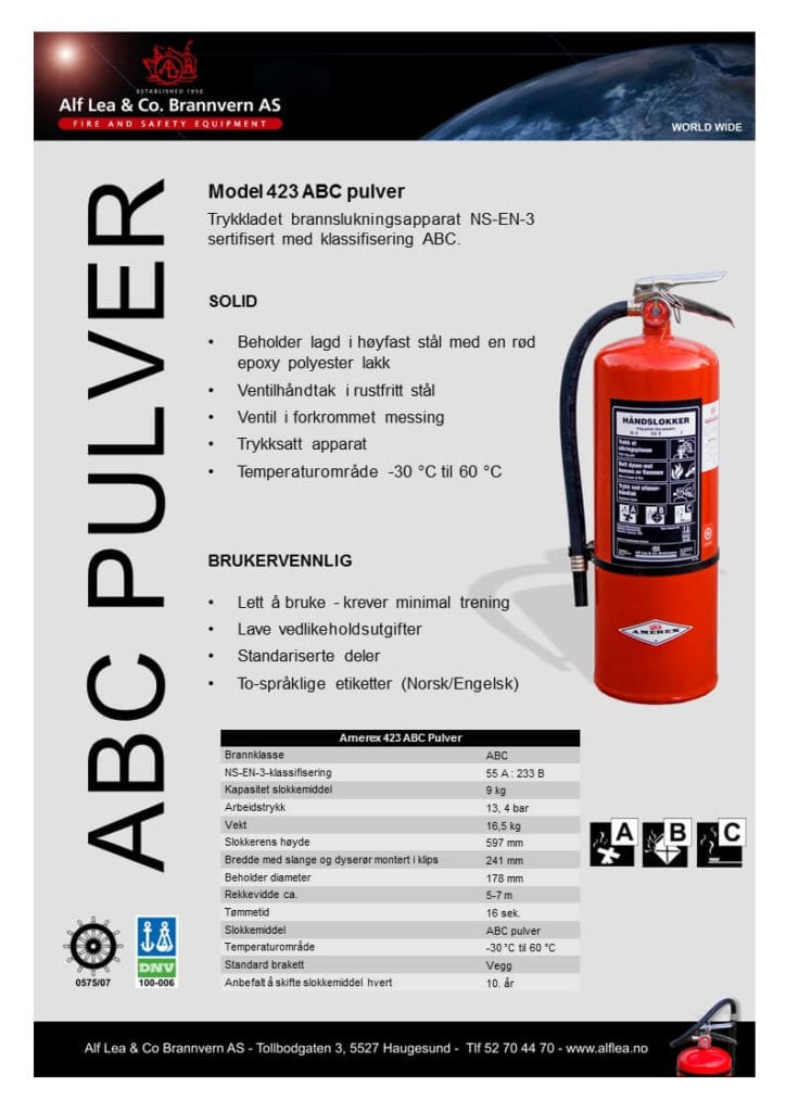 [:no]Amerex mod. 423, 9 kg ABC pulver[:en]Brannslukkingsapparat[:]